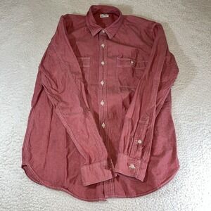 J.Crew Men's Large Chambray Shirt Slim Fit Chin Strap Light Red Button Up Flaw